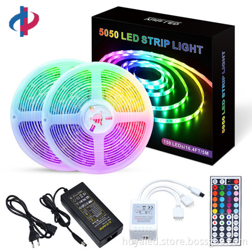 5050 Flexible Light Kit - IP65 Rated 44-Key Remote Control 5M 300LED 12V RGB LED Strip with Power Adapter